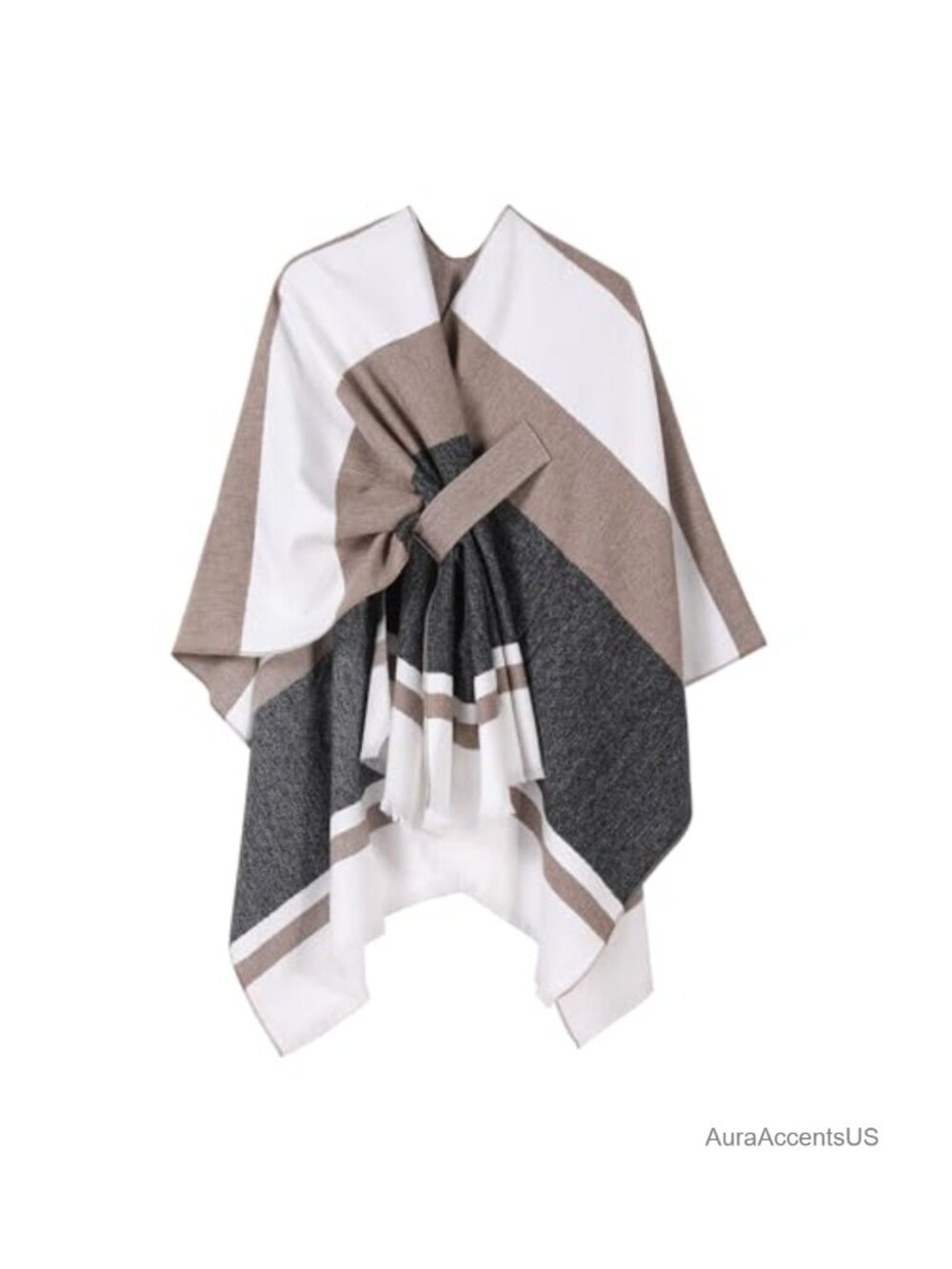 Plaid Shawl Wrap Open Front Poncho Cape Polyester Acrylic